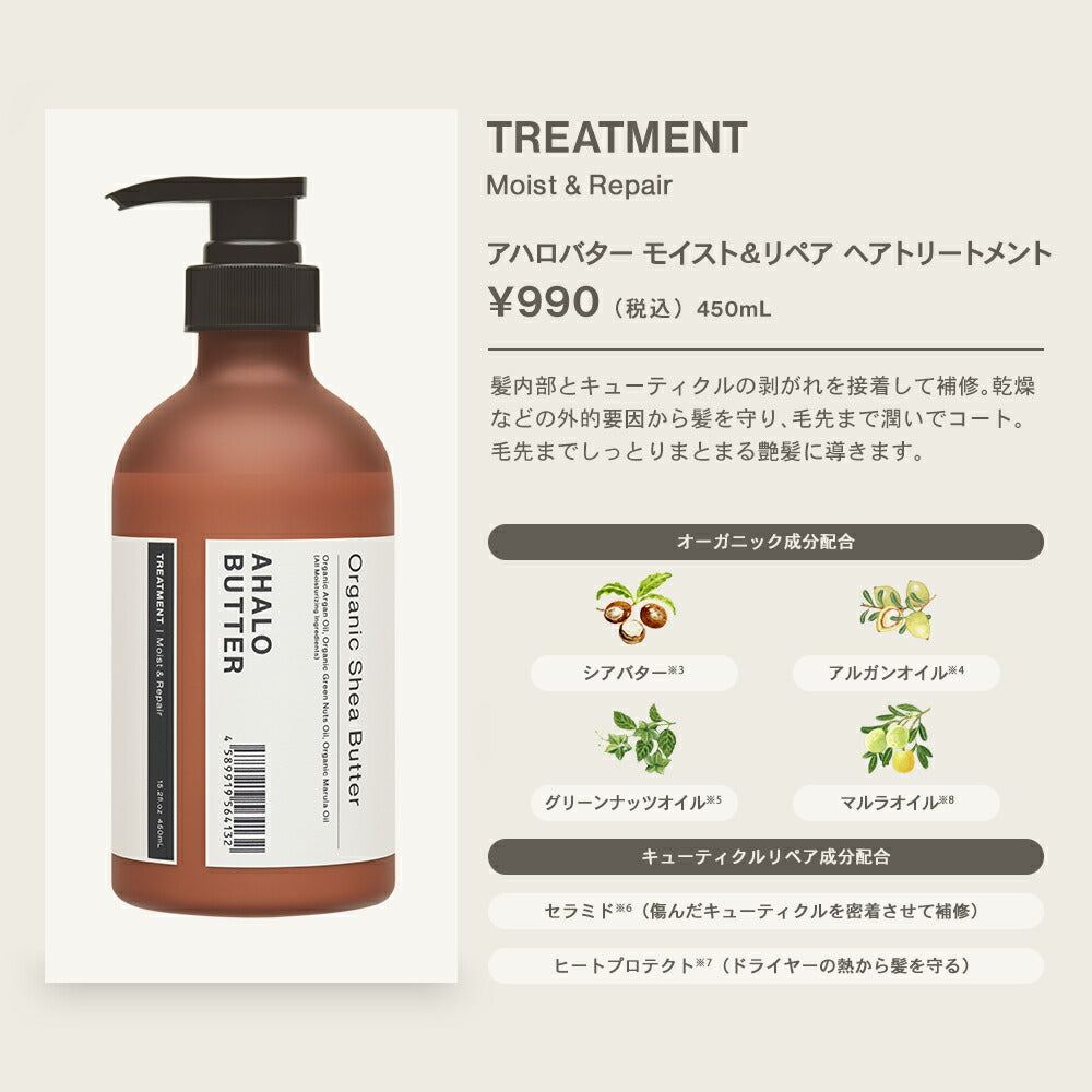 シャンプートリートメント1dayトライアルお試しAHALOBUTTERアハロバターモイスト＆リペアオーガニックシアバターアルガンオイルノンシリコンボタニカルシャンプーキューティクルくせ毛頭皮10ml+10ml[3個セット]