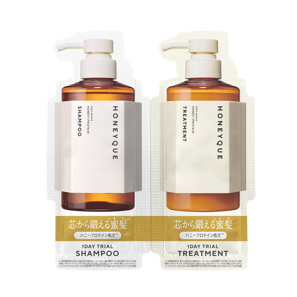 シャンプー トリートメント HONEYQUE ハニーク ディープリペア モイスト リッチグロス シャイニー ヘアトリートメント 1dayトライアル モイスト マヌカハニー はちみつ 蜜髪 アミノ酸 キューティクル補修 うねり 保水 パサつき サシェ トライアルサシェ 各10mL [5個セット]