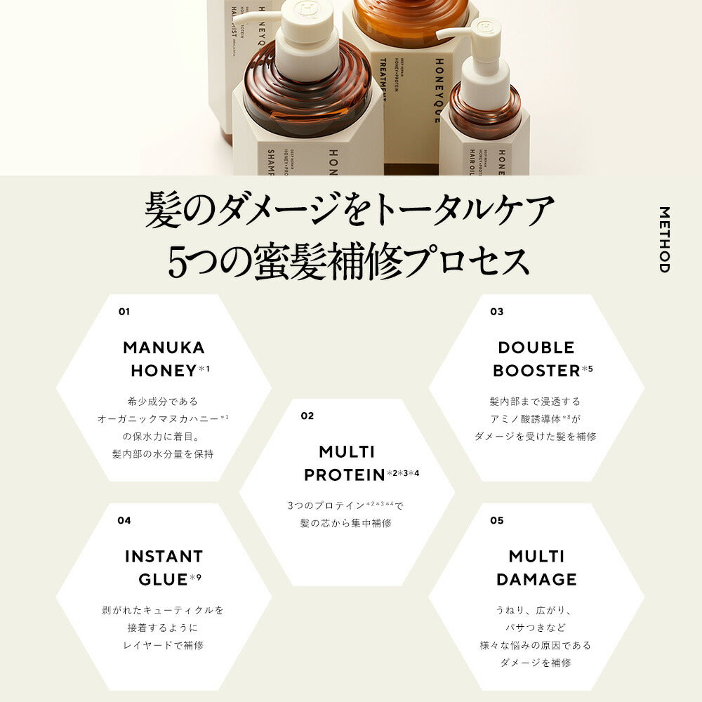 HONEYQUE シャンプー トリートメント ヘアミスト 4パックセット 4点セット]シャンプー トリートメント ヘアミスト ヘアオイル