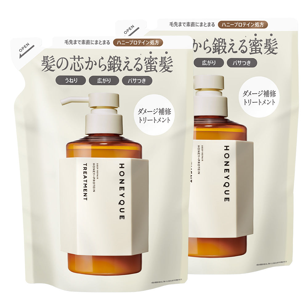 【選べる2点セット】シャンプー トリートメント 詰め替え｜HONEYQUE ハニーク ディープリペア モイスト リッチグロス シャイニー｜つめかえ マヌカハニー はちみつ 蜜髪 アミノ酸 キューティクル うねり 保水 広がり パサつき 400mL